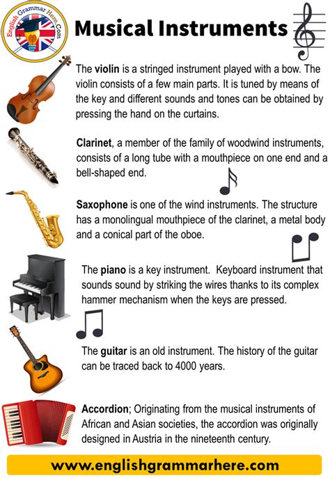 Musical Instruments Names Definition And Pictures Table Of Contents