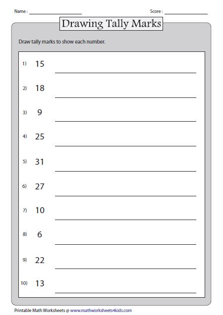 Tally Marks Worksheets