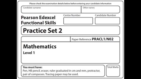 Functional Skills Maths L1 Practice Paper 2 Pearson Edexcel Complete