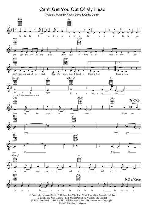 Cant Get You Out Of My Head Sheet Music Kylie Minogue Lead Sheet