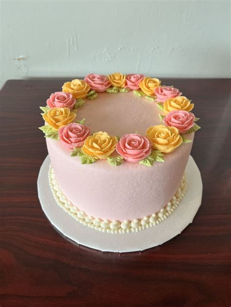Pink And Orange Buttercream Rose Ring Wreath Cake Adrienne And Co Bakery Spring Cake Themed