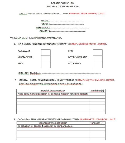 Contoh borang soal selidik geografi migrasi dalaman via sportschuheherren2.blogspot.com. Langkah-Langkah Menulis Tugasan Geografi PT3 2016