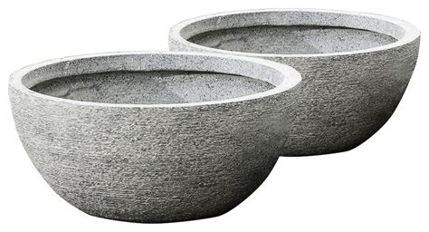 Round Bowl Planters Set Of 2 Transitional Outdoor Pots And Planters By Bisonoffice