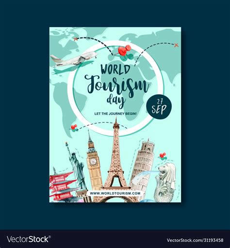 Tourism Day Poster Design With Flight Route Vector Image