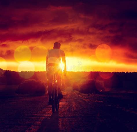 Man Riding A Bicycle At Sunset Stock Photo Image Of Fitness Outdoor