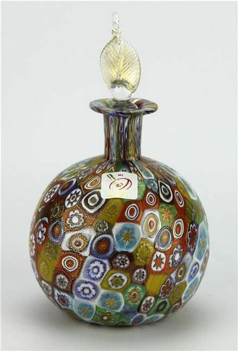 Murano Millefiori Perfume Bottle With Gold Flecked Stopper Venetian Murano Glass