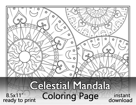 Celestial Mandala Coloring Page Printable Instant Download Etsy