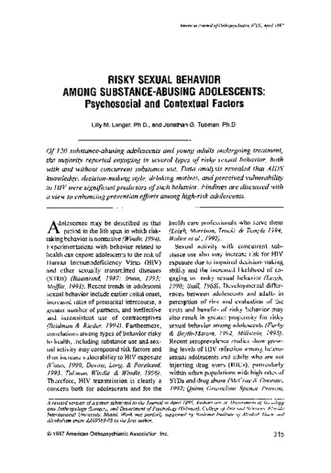 Pdf Risky Sexual Behavior Among Substance Abusing Adolescents