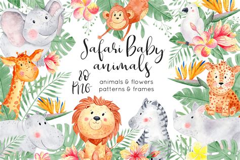 Watercolor safari baby animals | Photoshop Graphics ~ Creative Market