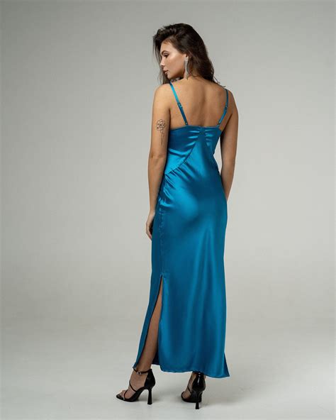blue satin dress for the wedding turquoise silk dress slip etsy