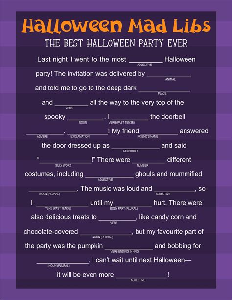 Halloween Mad Libs Free Printable Each Story Is Unique And On