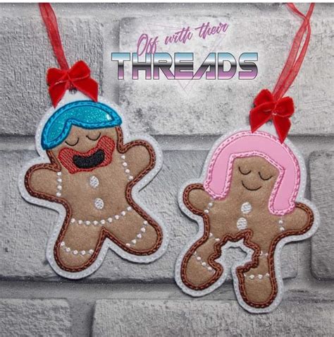 Digital Download Naughty Gingerbread Couple Ornament Set Eat Me Appliq Off With Their Threads