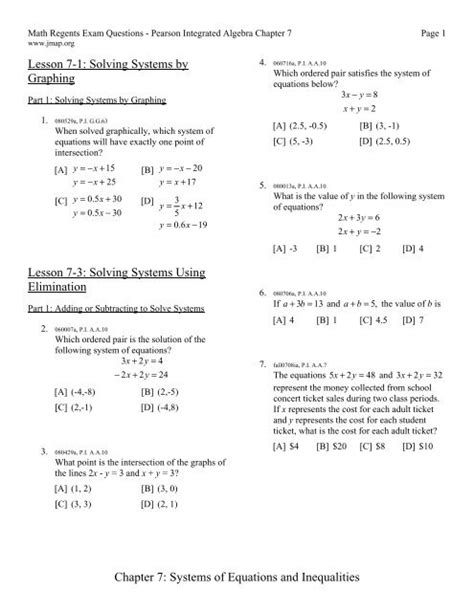 Algebra 1 Unit 5 Test Systems Of Equations And Inequalities Answer Key