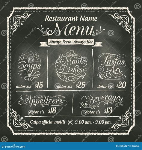 Restaurant Food Menu Design With Chalkboard Background Stock