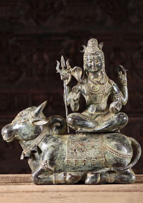 Sold Brass Shiva Seated On Nandi Holding Trident 15 119bb15 Hindu