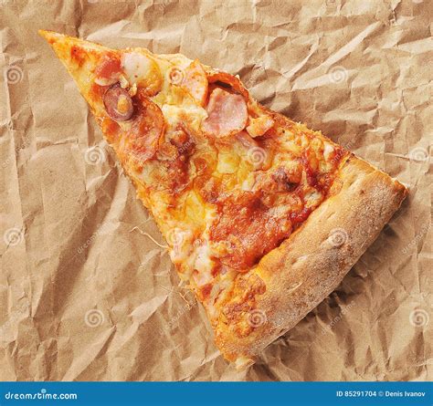 Pizza Slice With Cheese And Spicy Sausage On Paper Stock Photo Image