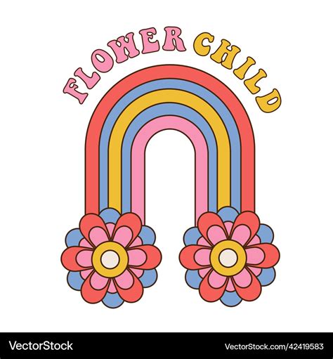 Flower Child Retro Groovy Rainbow Print Vector Image
