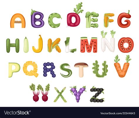 Set Vegetable And Fruit Alphabet Food Style Vector Image