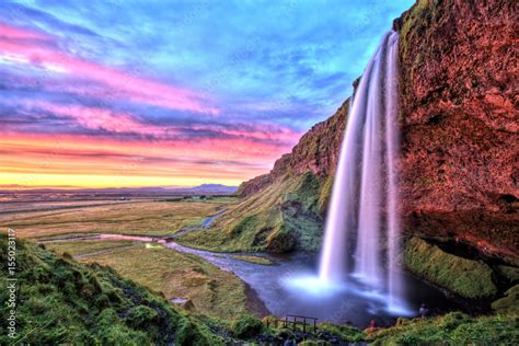 Seljalandfoss Waterfall At Sunset Iceland Stock Photo Adobe Stock