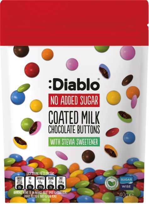 Diablo Coated Milk Chocolate Buttons With Stevia 40g Mamao