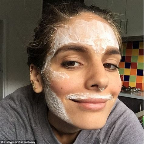 caitlin stasey shares a photo of herself after applying hair removal cream to face daily mail