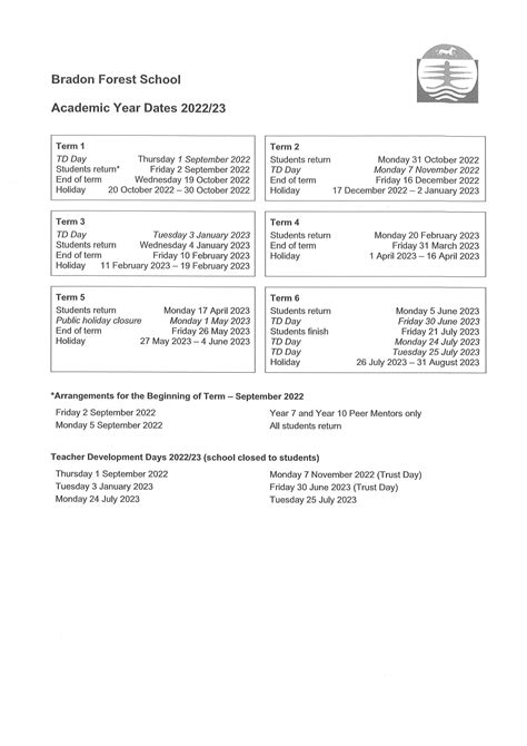 Term Dates - Bradon Forest School