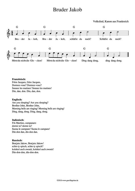 Strophe 1 bruder jakob, bruder jakob schläfst du noch? Bruder Jakob Noten Drucken Kostenlos - 1. Musik 2 ...