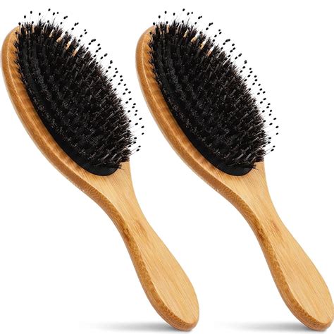 Boar Bristle Hair Brushes With Bamboo Handles 2 Pack
