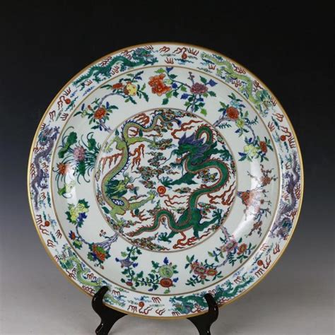 Dragon Phoenix Pattern Big Plate Porcelain Vintage Home Decor Crafts