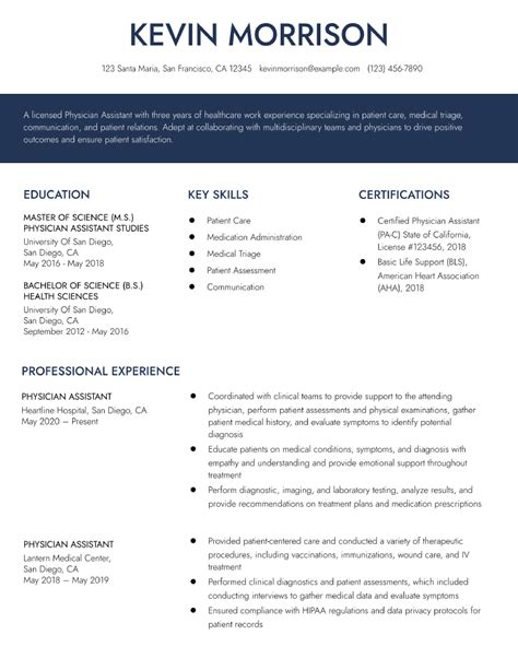 Physician Assistant Resume Examples And Templates For 2024