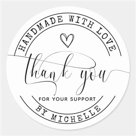 Handmade With Love Thank You Sticker Zazzle Thank You Stickers
