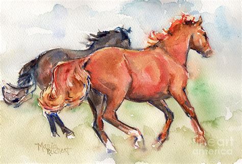 Horse Horses Running By My Side Painting By Marias Watercolor