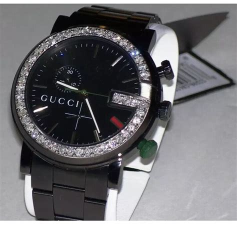 Gucci New Mens Gucci 101g 192ctaprx Black Dial Diamond Bezel Watch