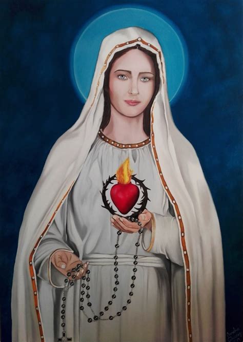 Inmaculado Corazón De La Virgen María Cuadro Original Óleo Sobre