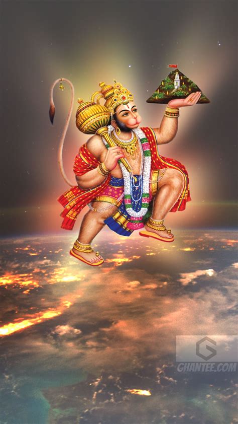 hanuman ji flying over earth hd photo ghantee in 2022 hanuman pics