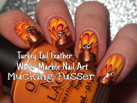 Thanksgiving Nail Art Tutorial Water Marbled Turkey Tail Feathers