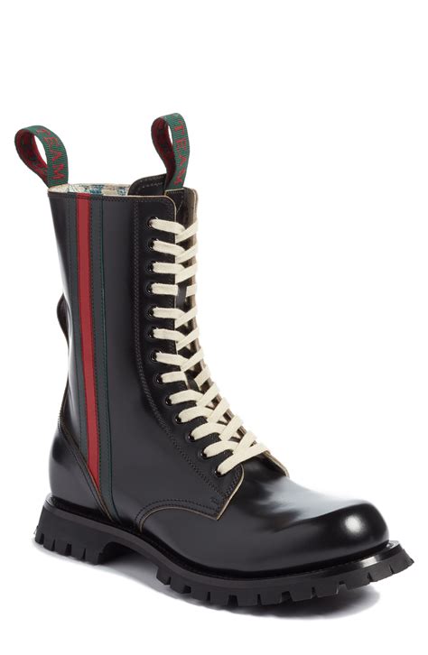 Gucci Mens Black Leather Boots With Web Modesens Boots Boots Men