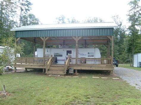 You'll need to have enough level space for the depending on the size and design of the shelter, you may need to hire a contractor to build it for you. Image result for RV inside pole barns | Rv shelter, Rv homes, Rv carports