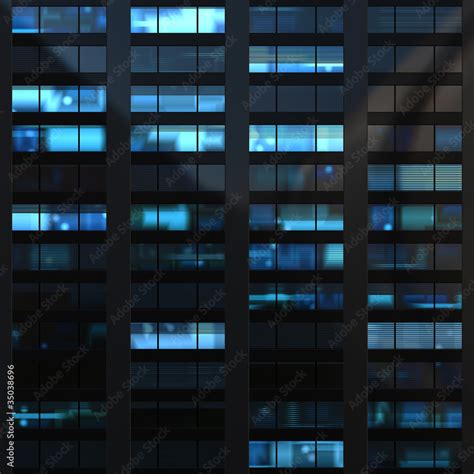 Seamless Texture Of Modern Building Windows At Night Illustration Stock