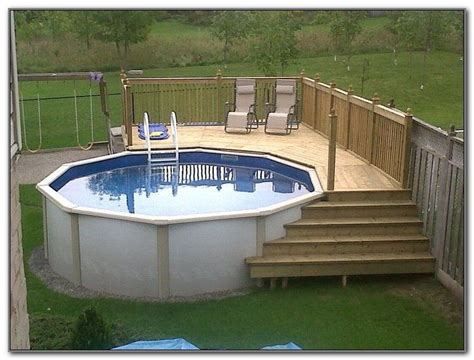 This is a complete packaged pool deck idea, you not only get to build a great pool deck but a pool deck with storage and a lockable gate. simple above ground pool deck designs | Pool deck plans ...