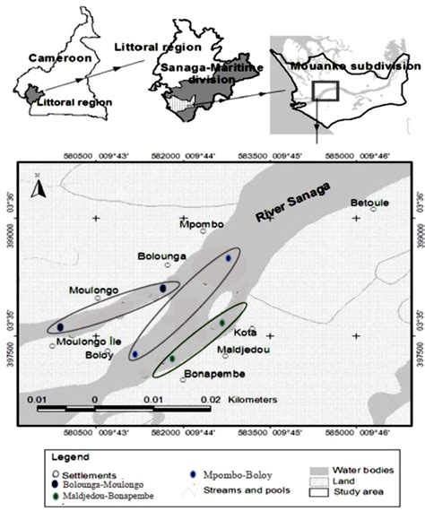 Maps Showing The Sampling Locations In The Lower Sanaga River Cameroon