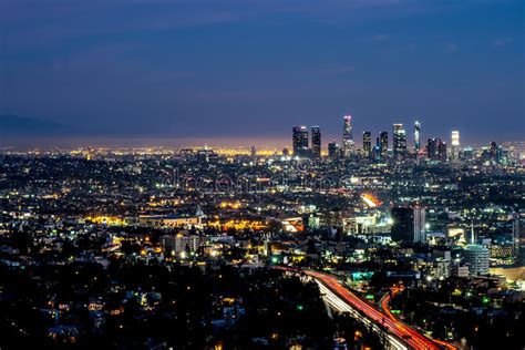 Night View Of Los Angeles From Hollywood Hills Stock Image