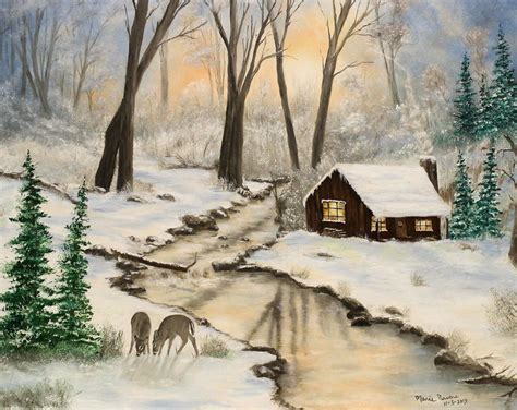Cabin Painting Winter Landscape Original Oil Painting On Canvas 16in