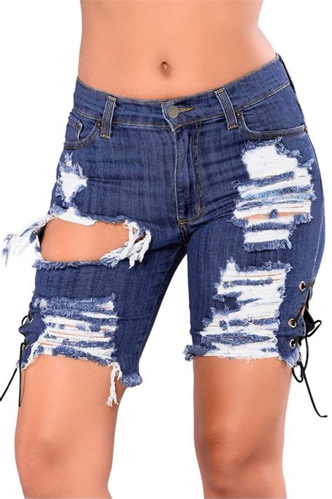 Hualong Women Sexy Dark Blue Ripped Jean Shorts Online Store For