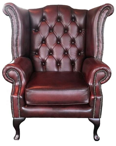 D 35', w 35', h 28 top part 43' wide material: Chesterfield Queen Anne High Back Armchair Genuine Leather ...