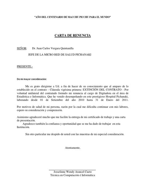 Carta de Renuncia