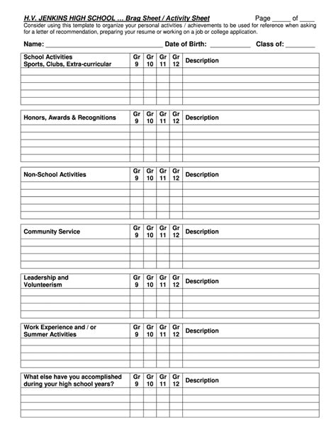 Brag Sheet Template Form Fill Out And Sign Printable Pdf Template