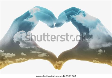 Colorful Clouds Heartshaped Fingers Stock Photo Edit Now