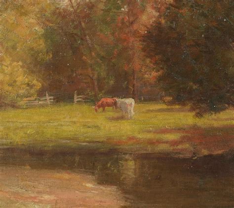 Unknown Antique American Impressionist Cow Landscape Framed 19th