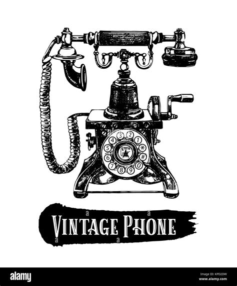 Hand Drawn Sketch Style Vintage Telephone Vector Illustration Isolated